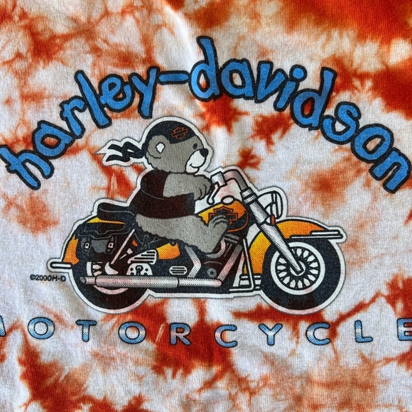 Y2K Harley-Davidson Tie Dye Baby Romper Motorcycle Bear Orange White 24 Mo GUC - Picture 3 of 7